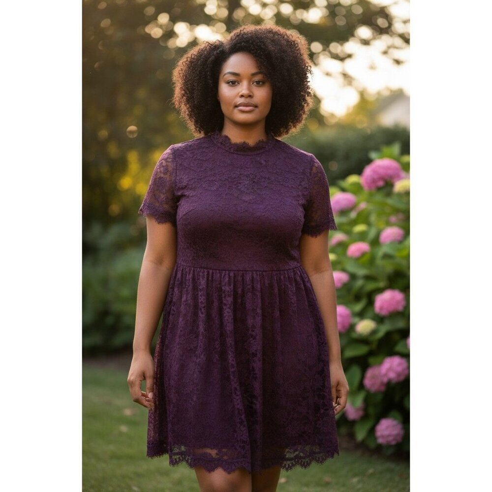 Torrid Deep Purple High Neck Lace Skater Dress Size 18